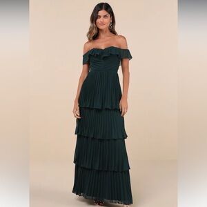 Lulu Emerald Green Ruffle Maxi Dress Size L